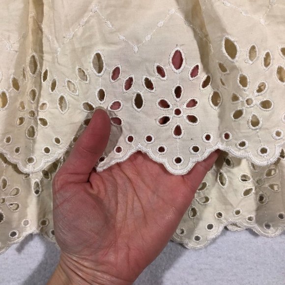 Zara Womens XS Tiered Eyelet Skirt 100% Cotton Cream Pale Yellow - Picture 5 of 14